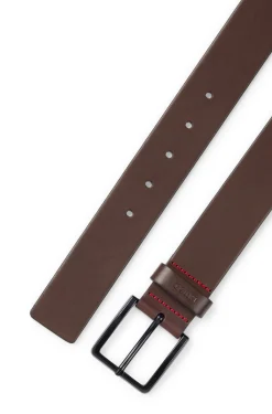 Italian-leather belt with logo-stamped keeper