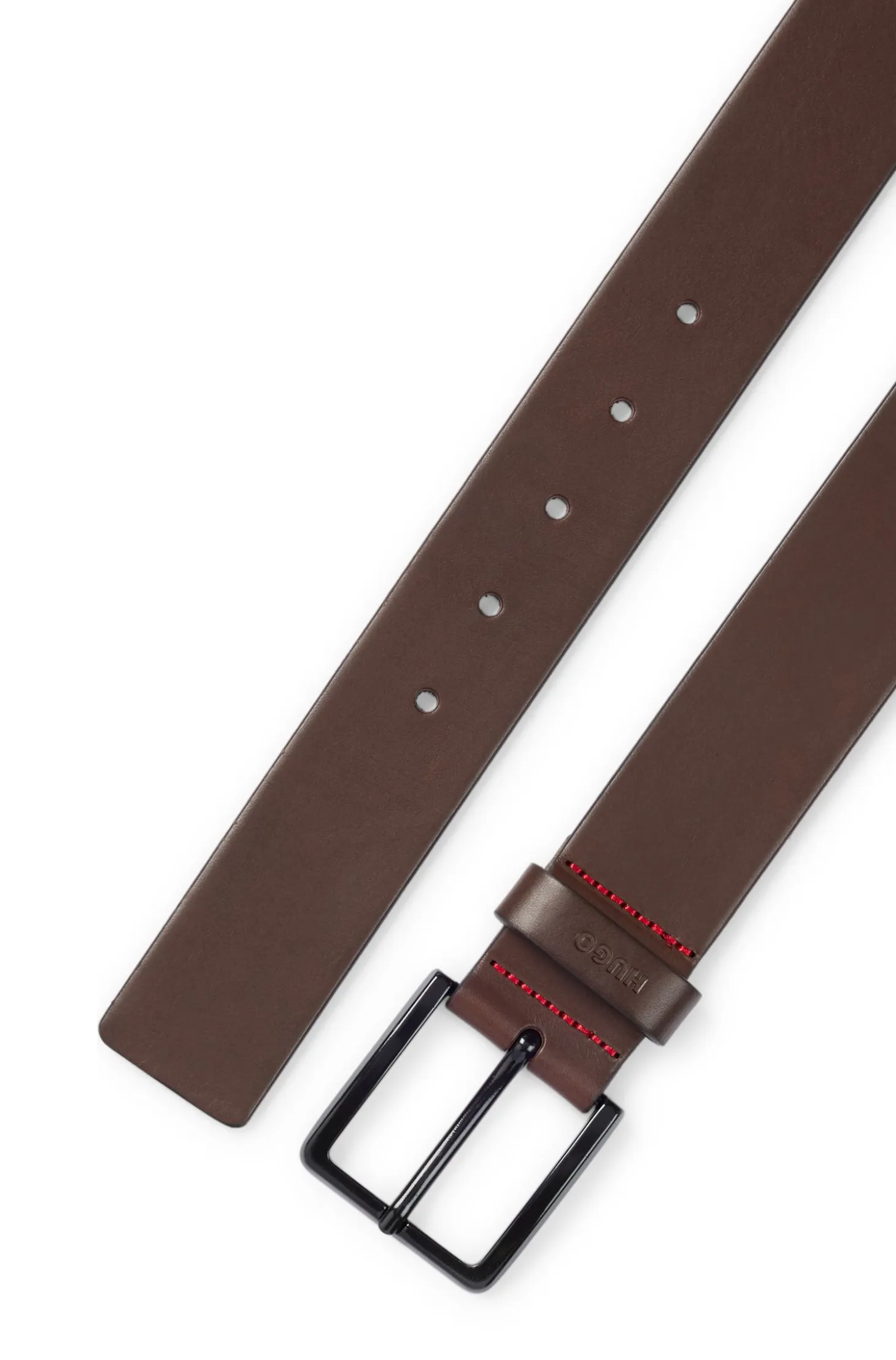 Italian-leather belt with logo-stamped keeper