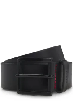Italian-leather belt with logo-stamped keeper