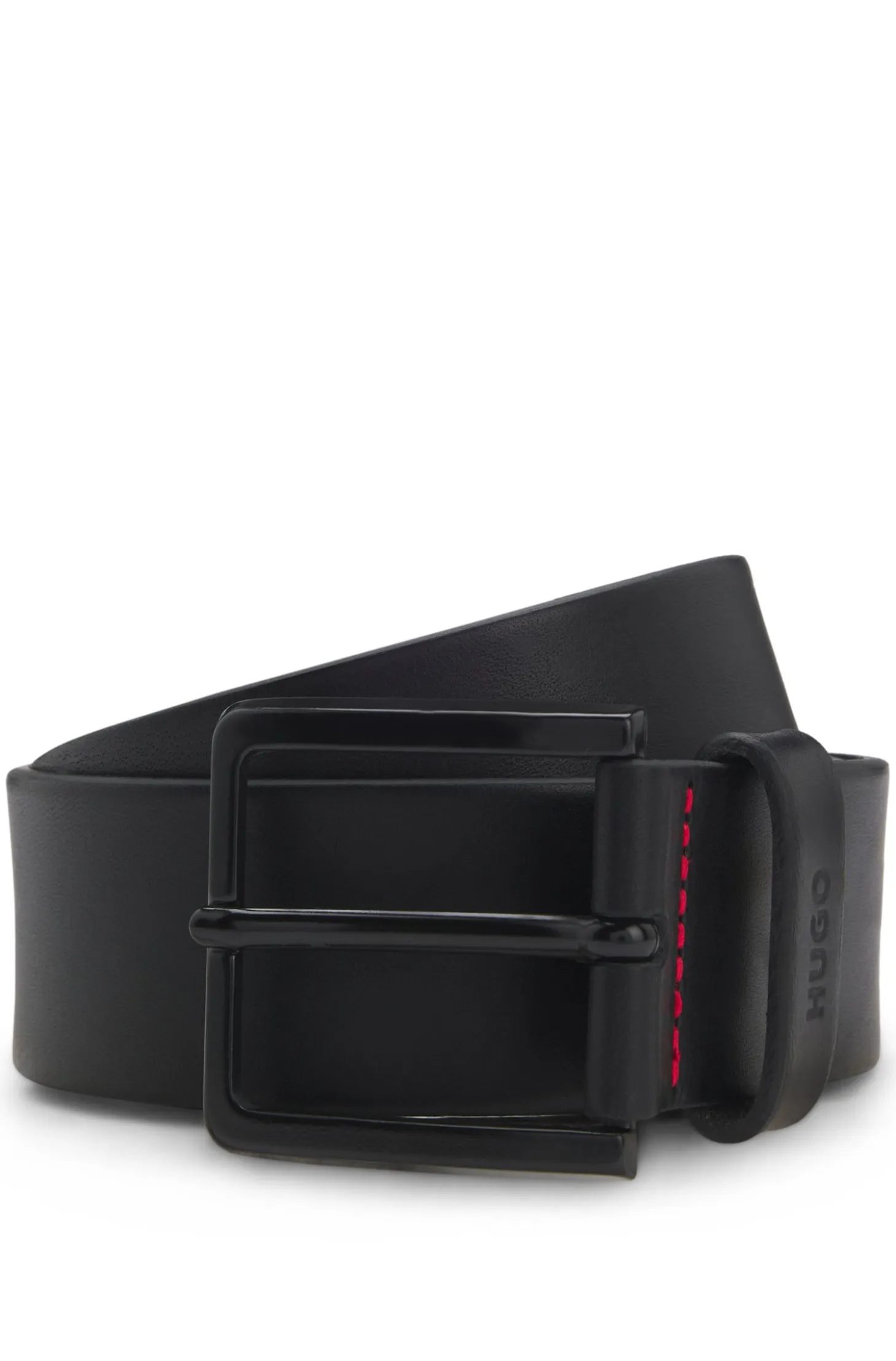Italian-leather belt with logo-stamped keeper