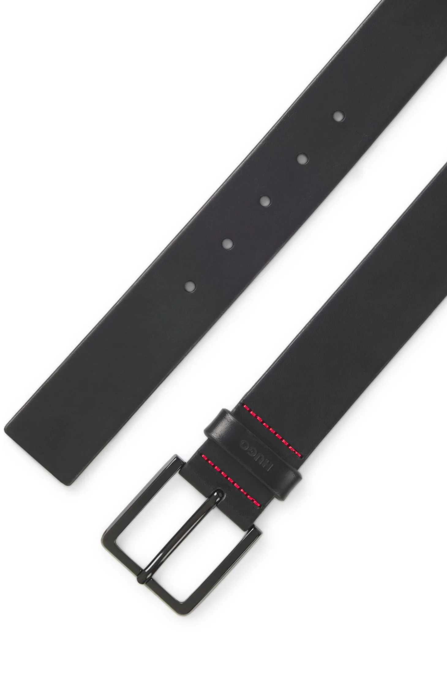 Italian-leather belt with logo-stamped keeper