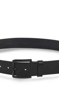 Italian-leather belt with logo-stamped keeper