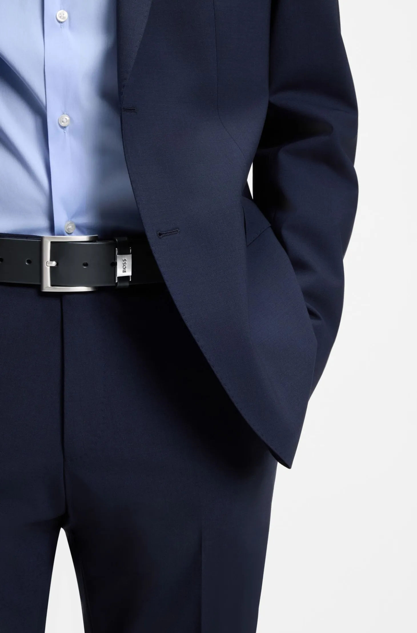 Italian-leather belt with logo keeper and brushed hardware