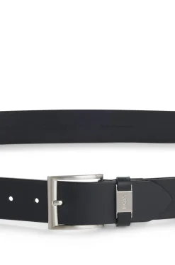 Italian-leather belt with logo keeper and brushed hardware