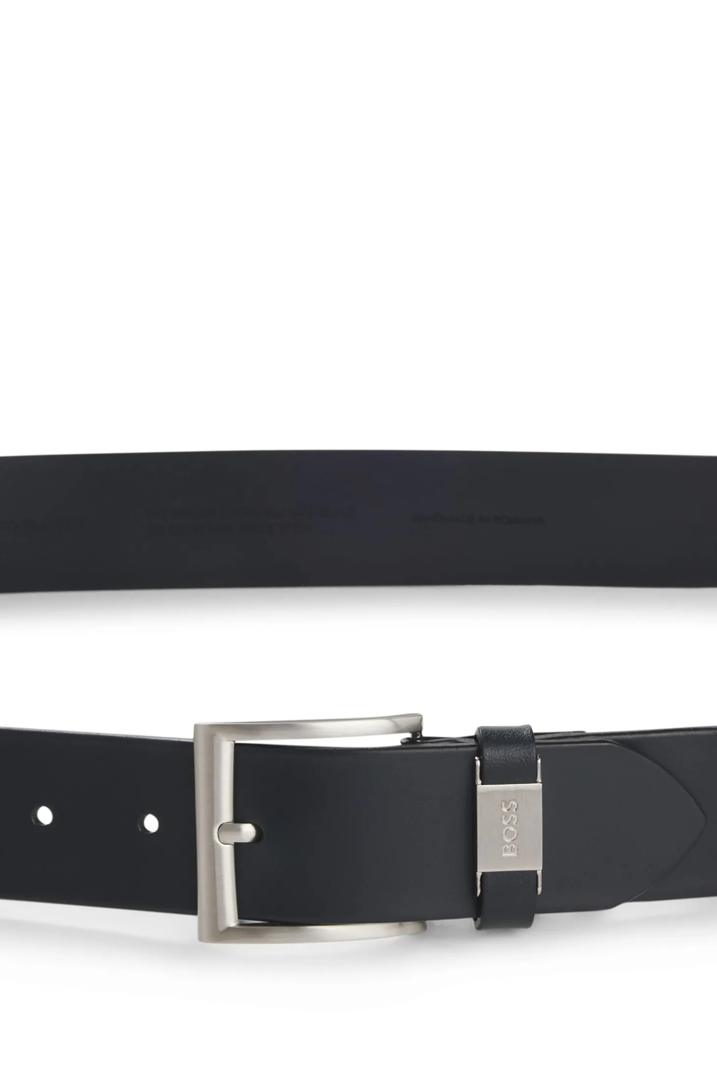 Italian-leather belt with logo keeper and brushed hardware