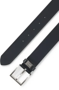 Italian-leather belt with logo keeper and brushed hardware