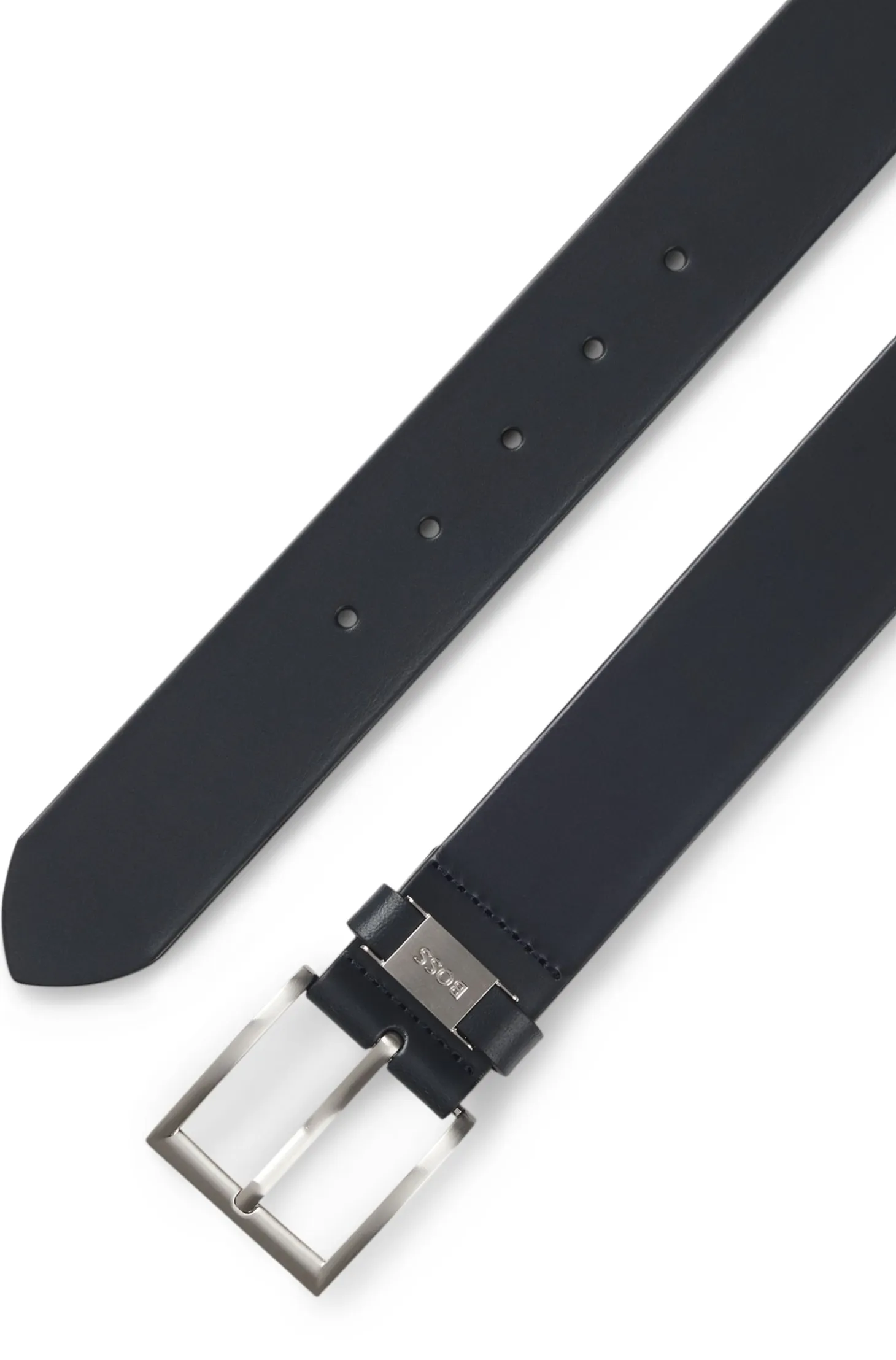 Italian-leather belt with logo keeper and brushed hardware