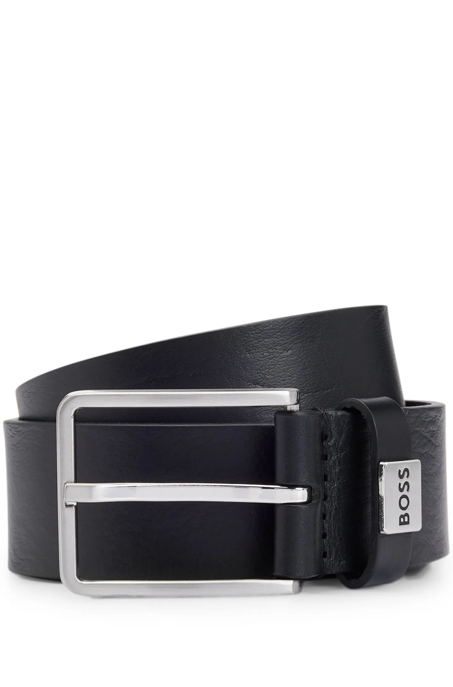 Italian-leather belt with logo keeper