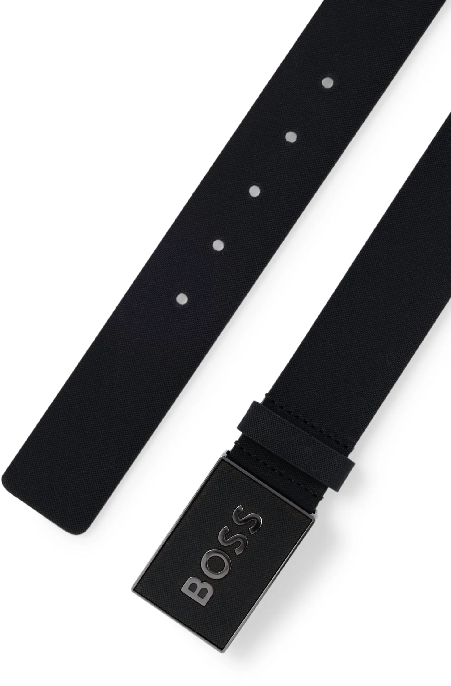 Italian-leather belt with logo-plaque buckle