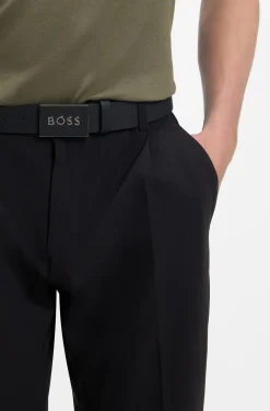Italian-leather belt with logo-plaque buckle