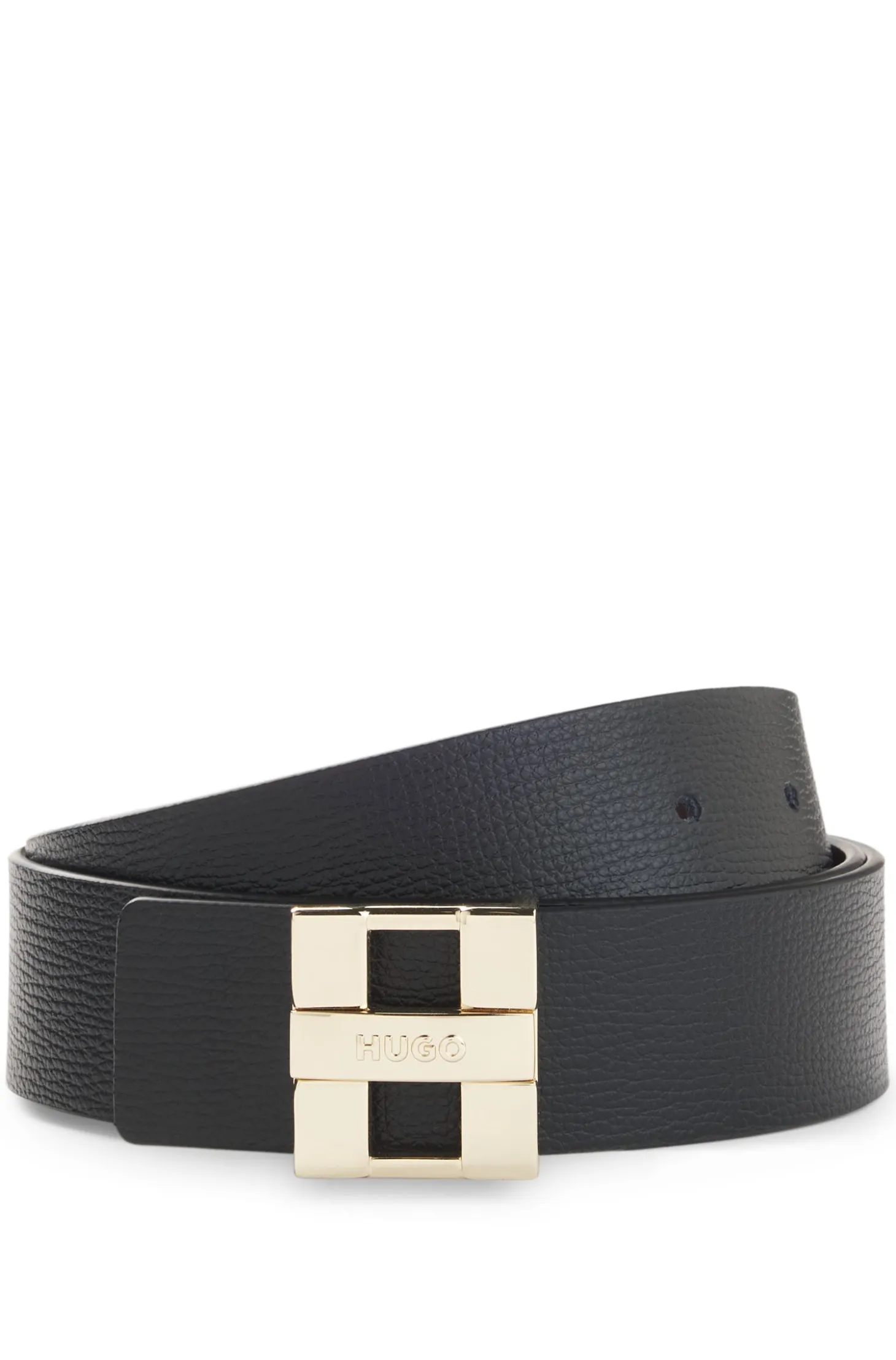 Italian leather belt with metal logo letters