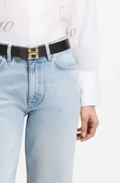 Italian leather belt with metal logo letters