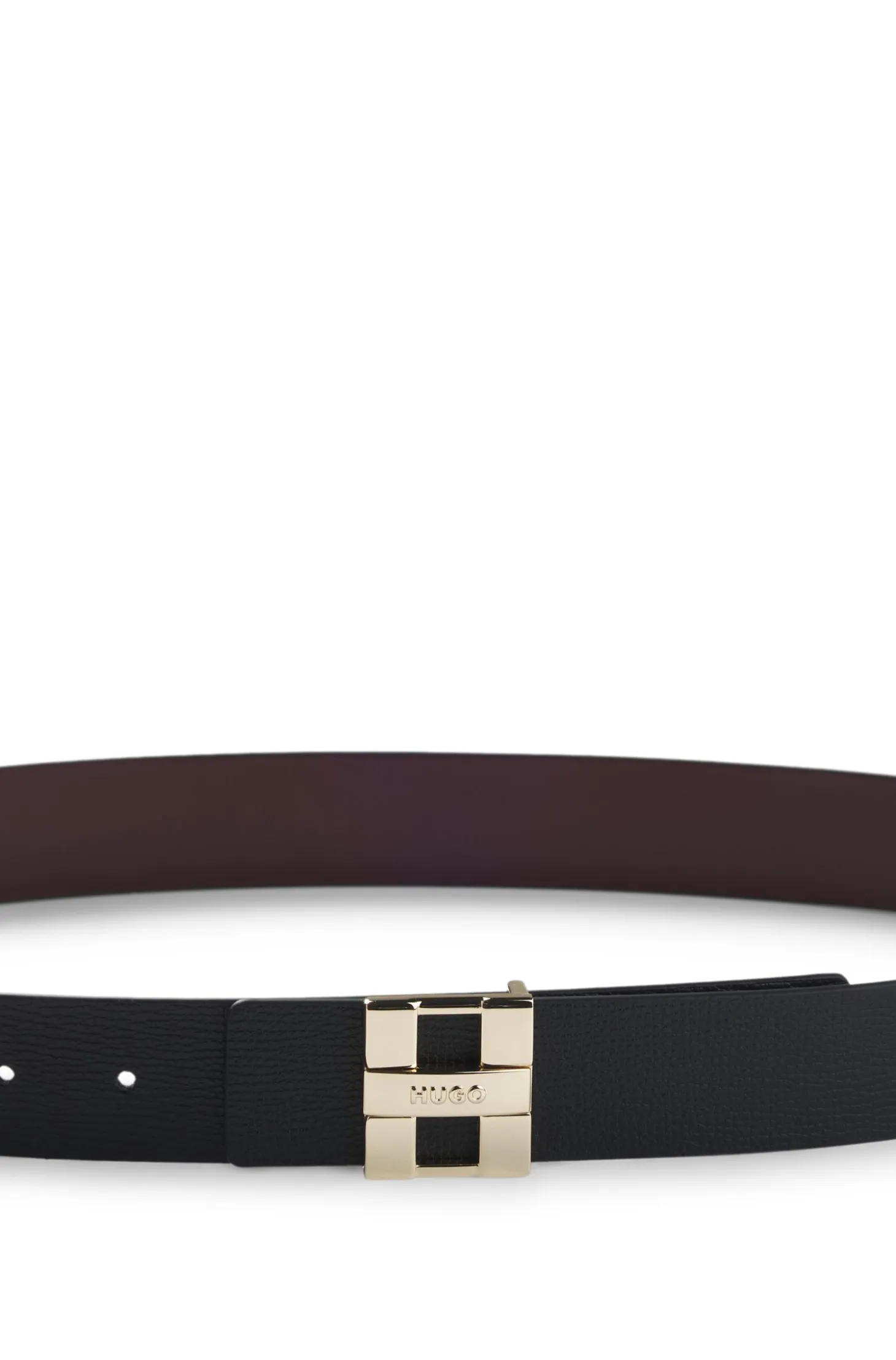 Italian leather belt with metal logo letters