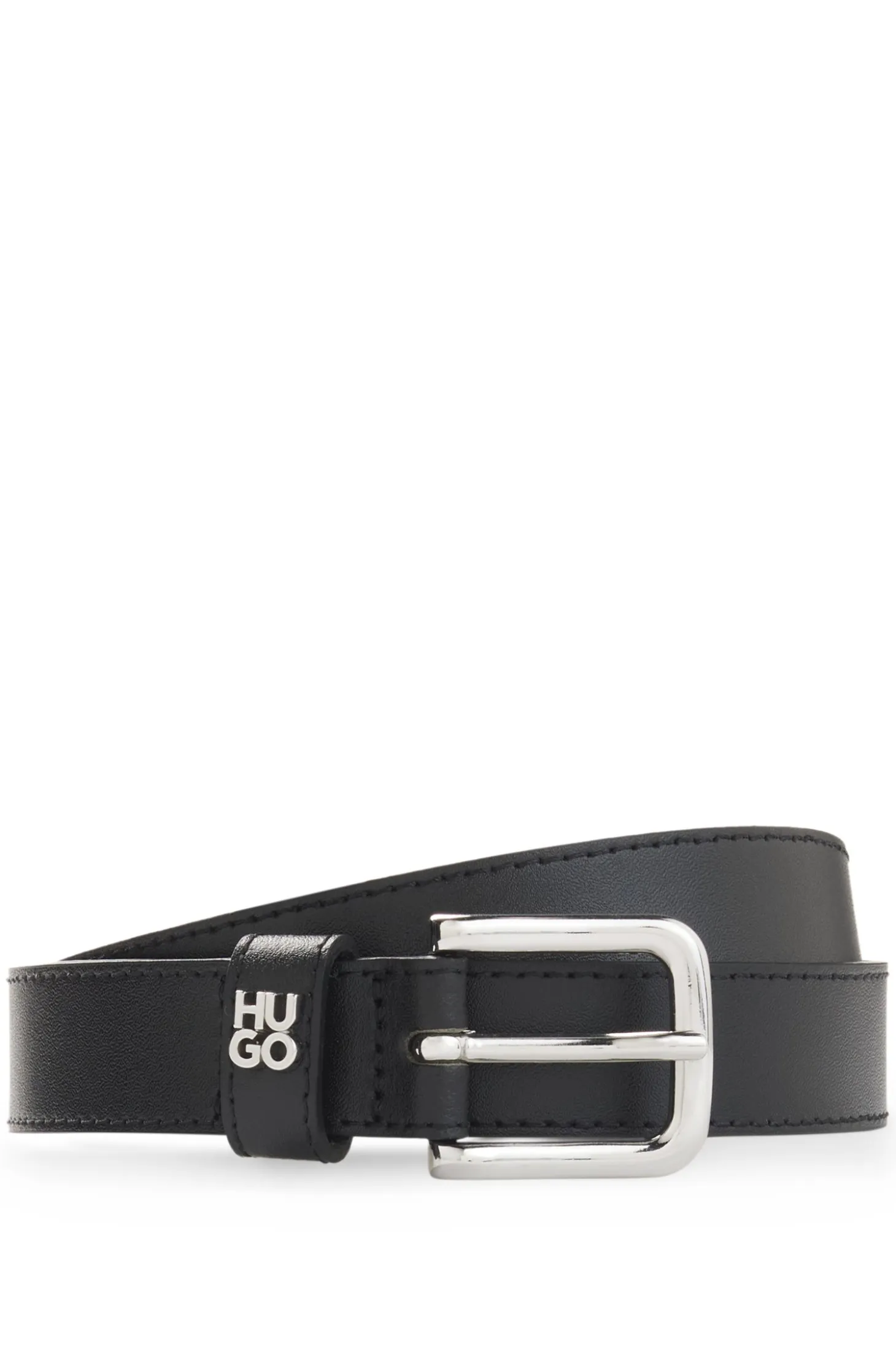 Italian-leather belt with metal letters