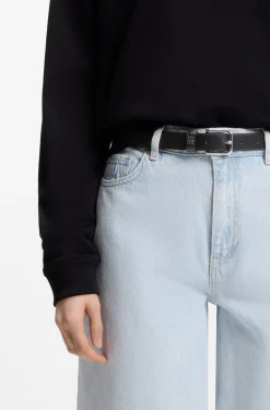 Italian-leather belt with metal letters