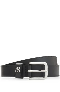 Italian-leather belt with metal letters