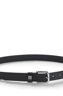 Italian-leather belt with metal letters