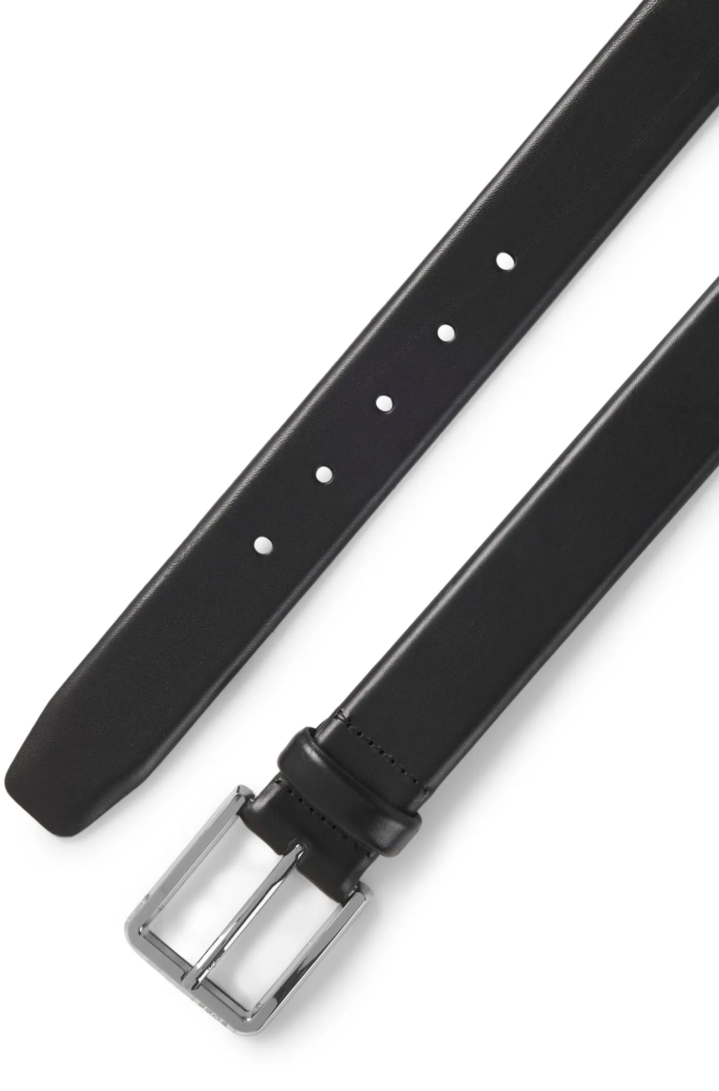 Italian-leather belt with polished gunmetal buckle