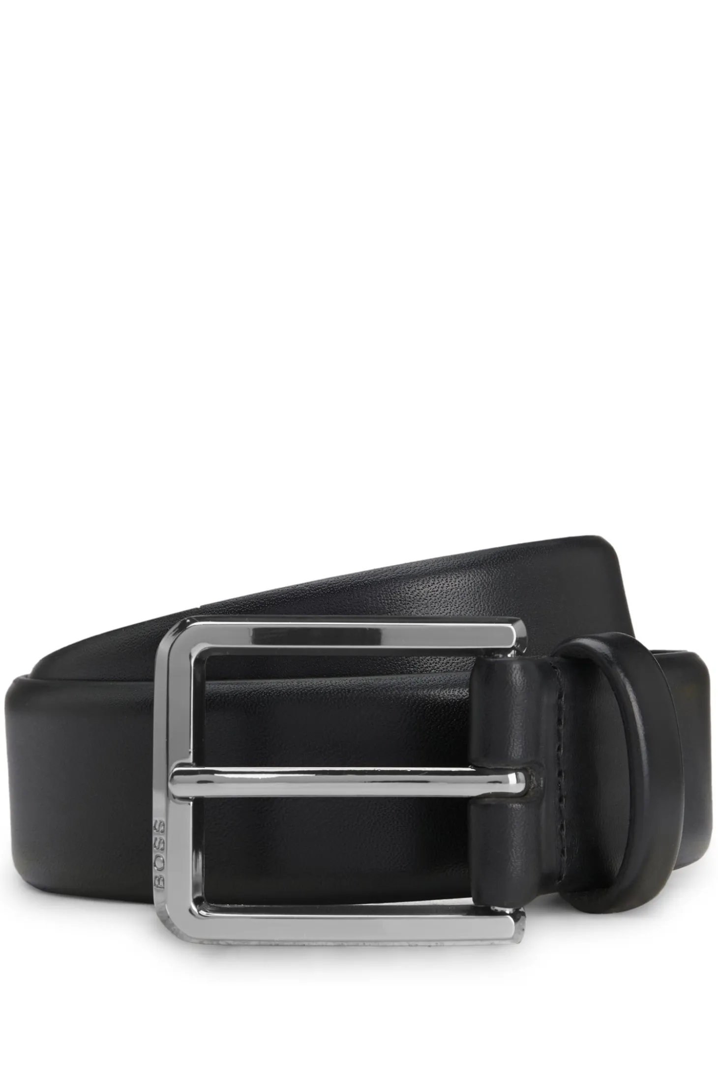 Italian-leather belt with polished gunmetal buckle