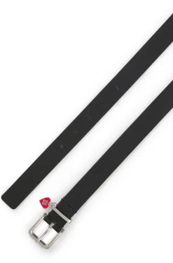 Italian-leather belt with stacked-logo keeper charm
