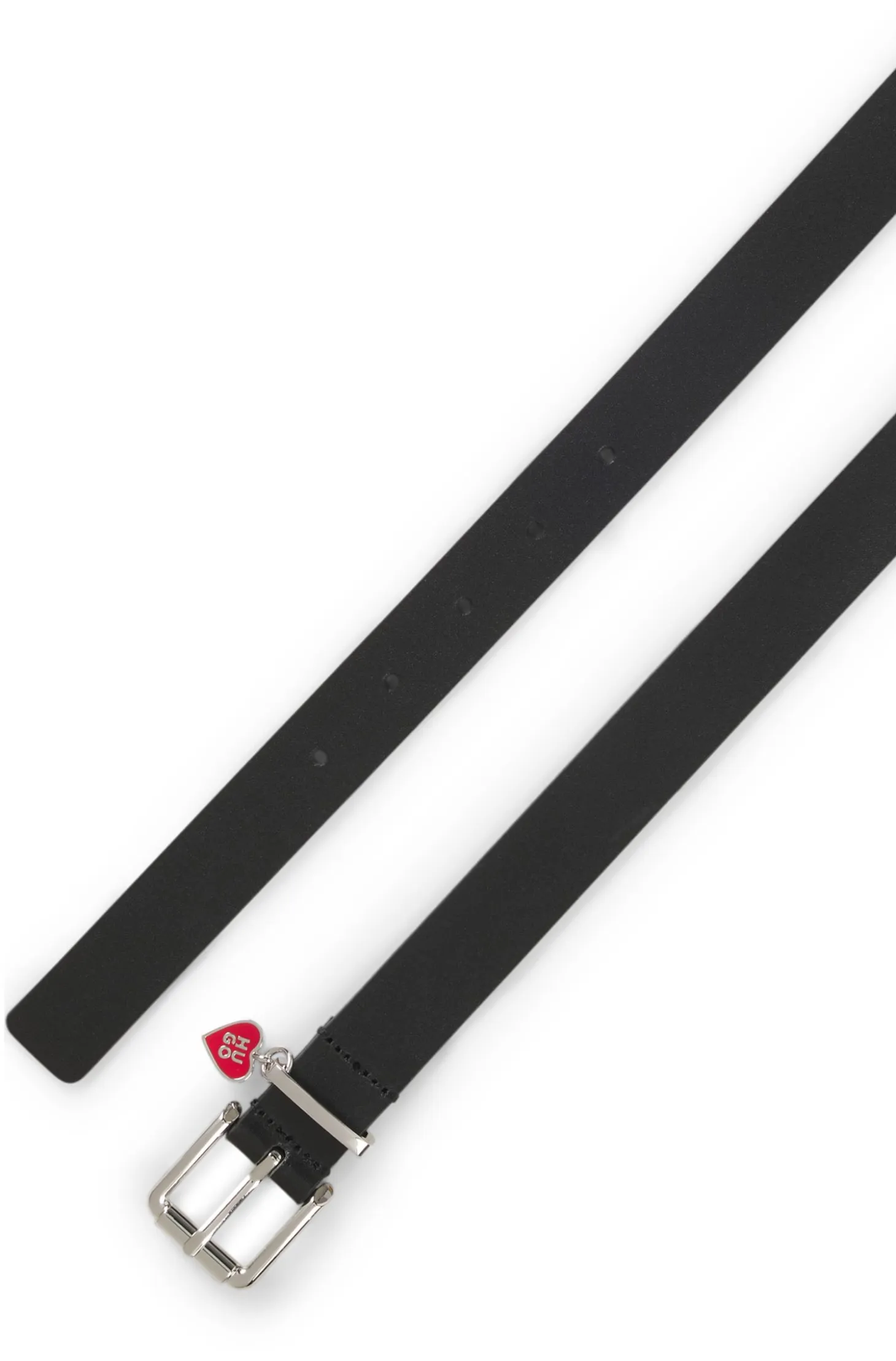 Italian-leather belt with stacked-logo keeper charm