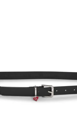 Italian-leather belt with stacked-logo keeper charm