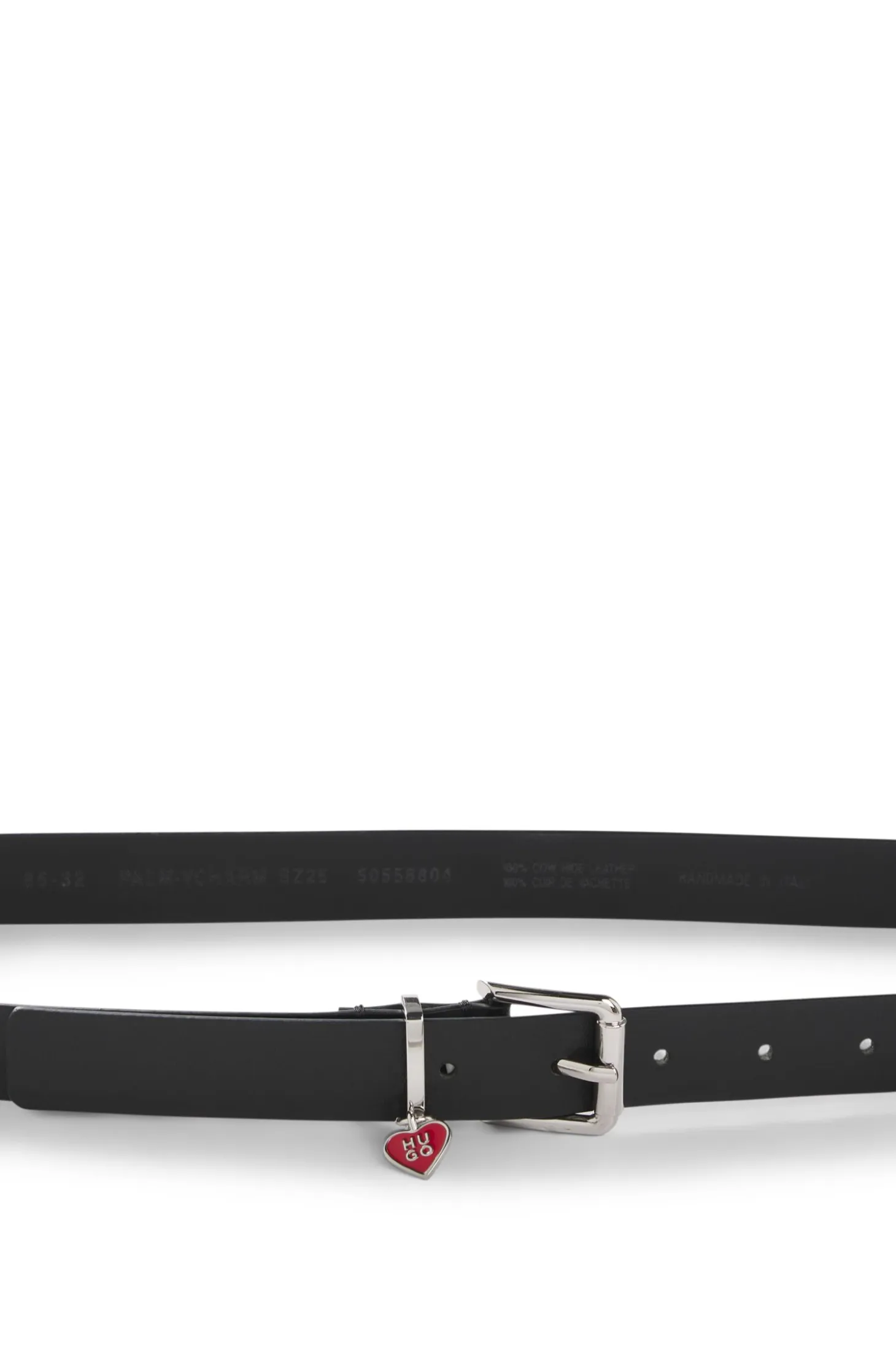 Italian-leather belt with stacked-logo keeper charm