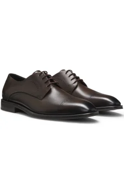 Italian-made Derby shoes in leather with cap toe