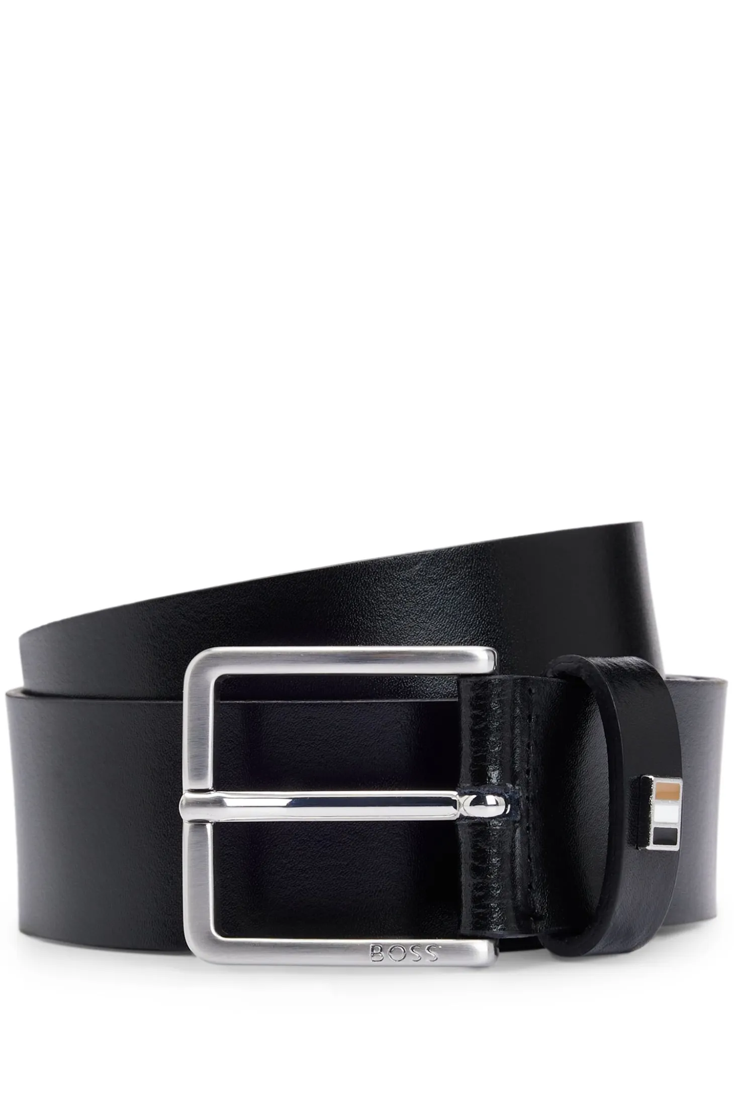 Italian-made leather belt with signature-stripe trim