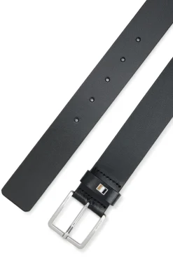 Italian-made leather belt with signature-stripe trim