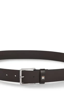 Italian-made leather belt with signature-stripe trim