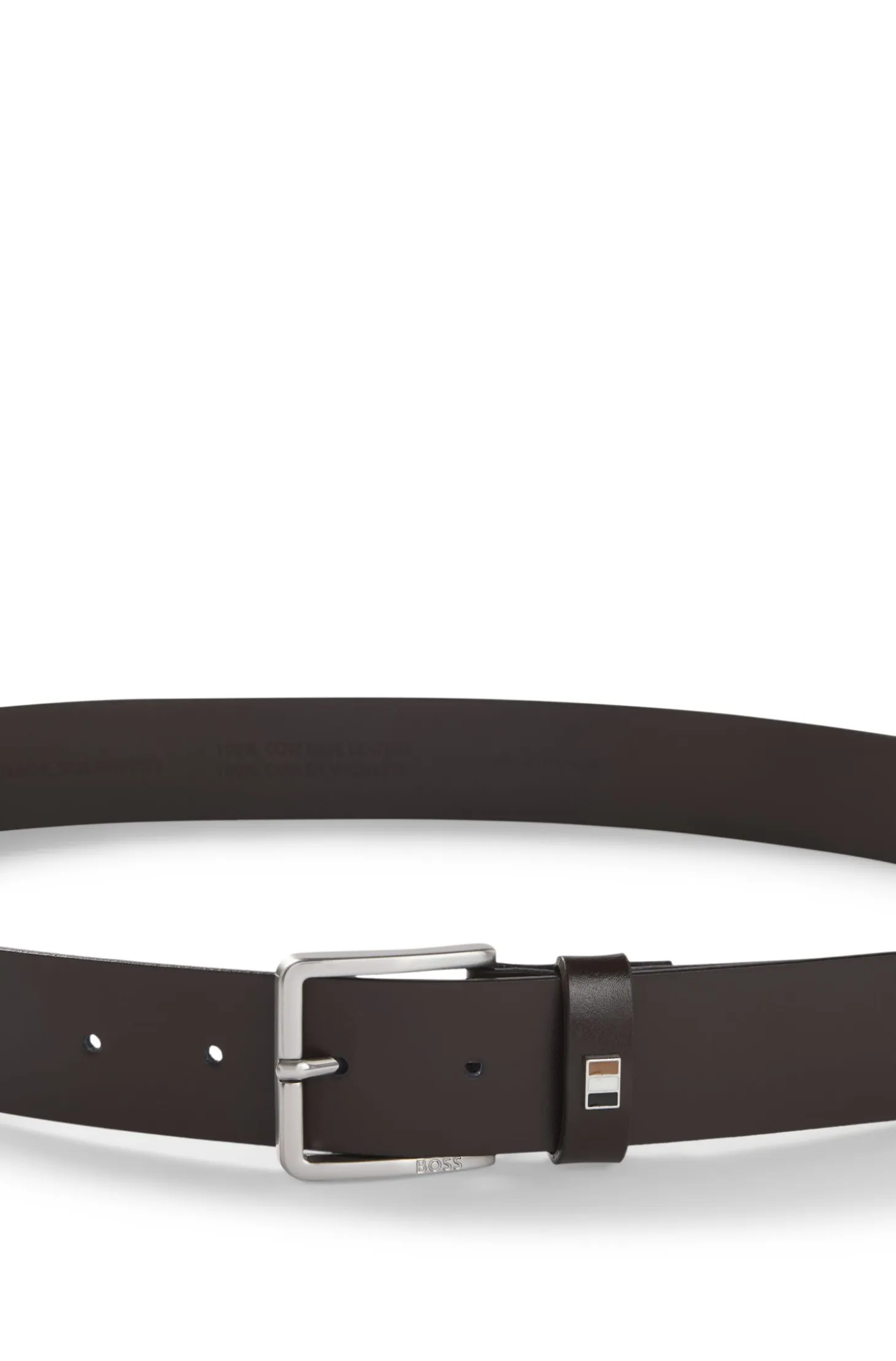 Italian-made leather belt with signature-stripe trim