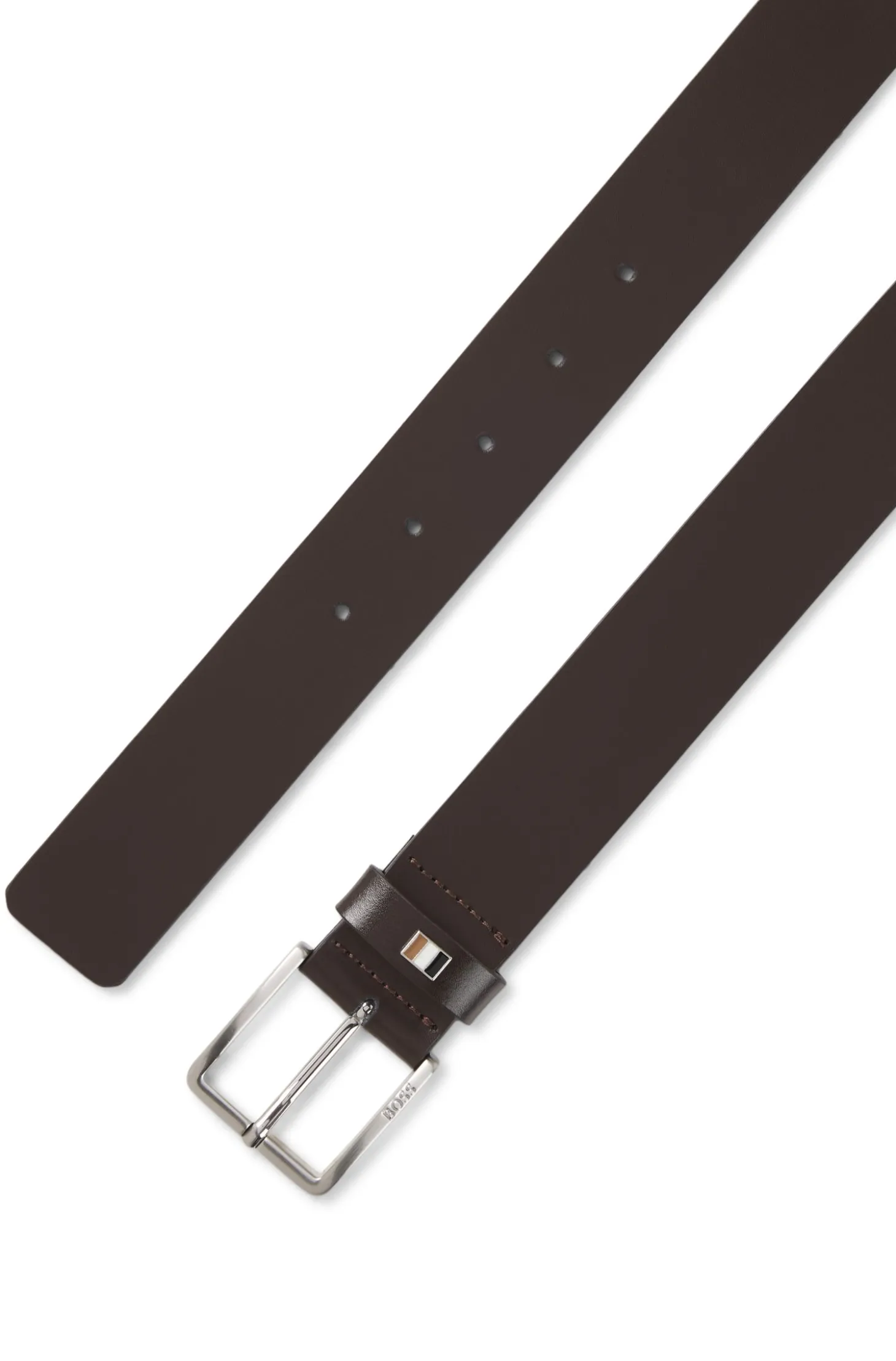 Italian-made leather belt with signature-stripe trim
