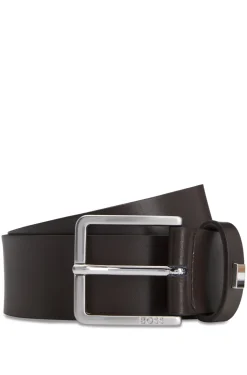 Italian-made leather belt with signature-stripe trim