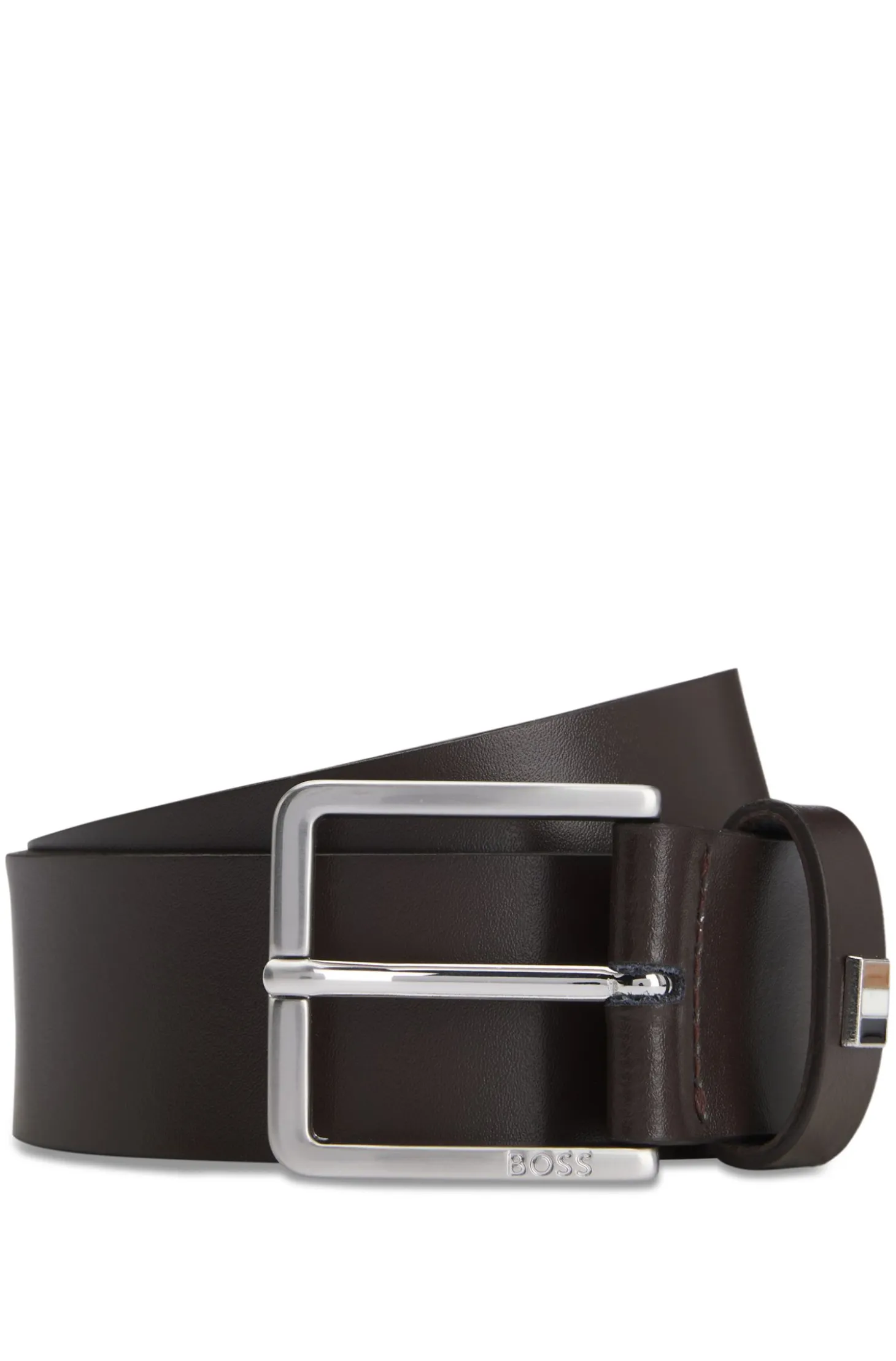 Italian-made leather belt with signature-stripe trim