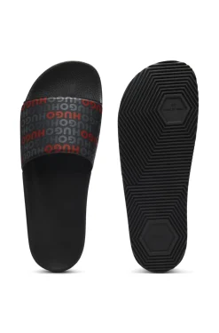 Italian-made slides with repeat-logo print