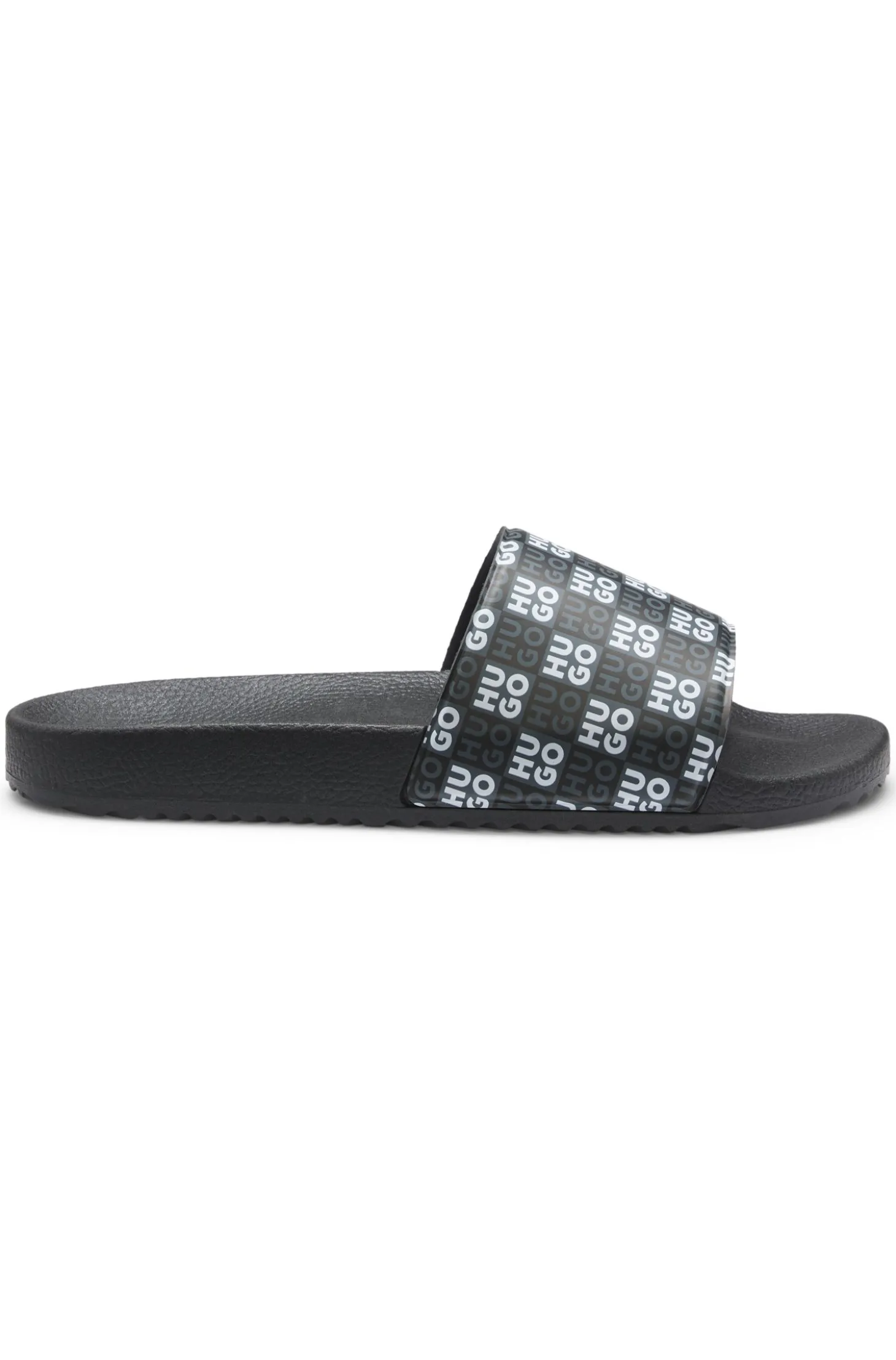 Italian-made slides with stacked-logo strap
