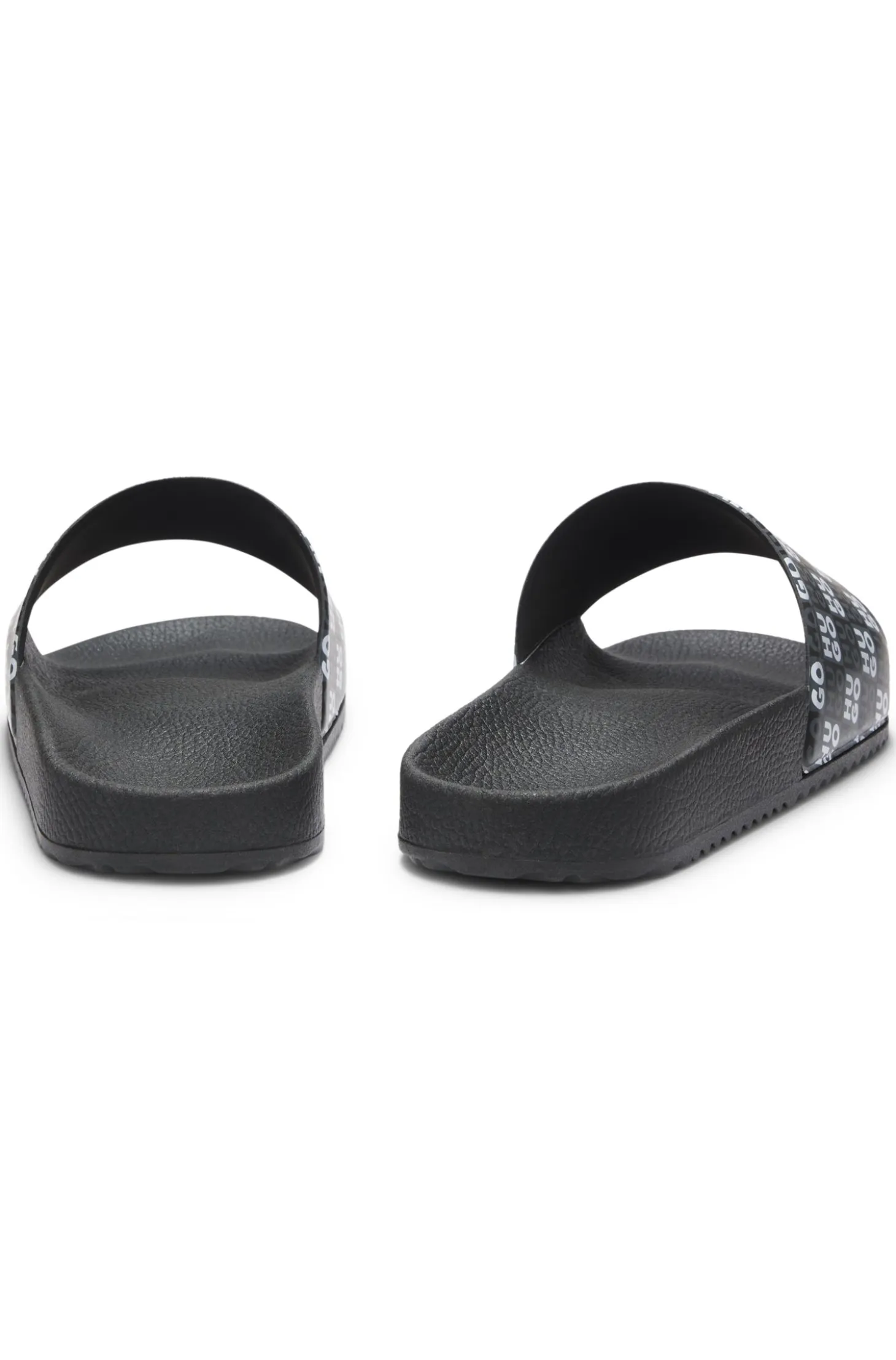 Italian-made slides with stacked-logo strap