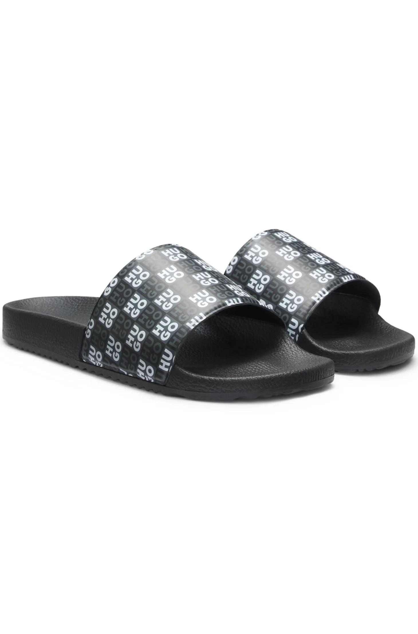 Italian-made slides with stacked-logo strap