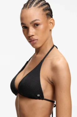 Jacquard bikini top with stacked-logo charm