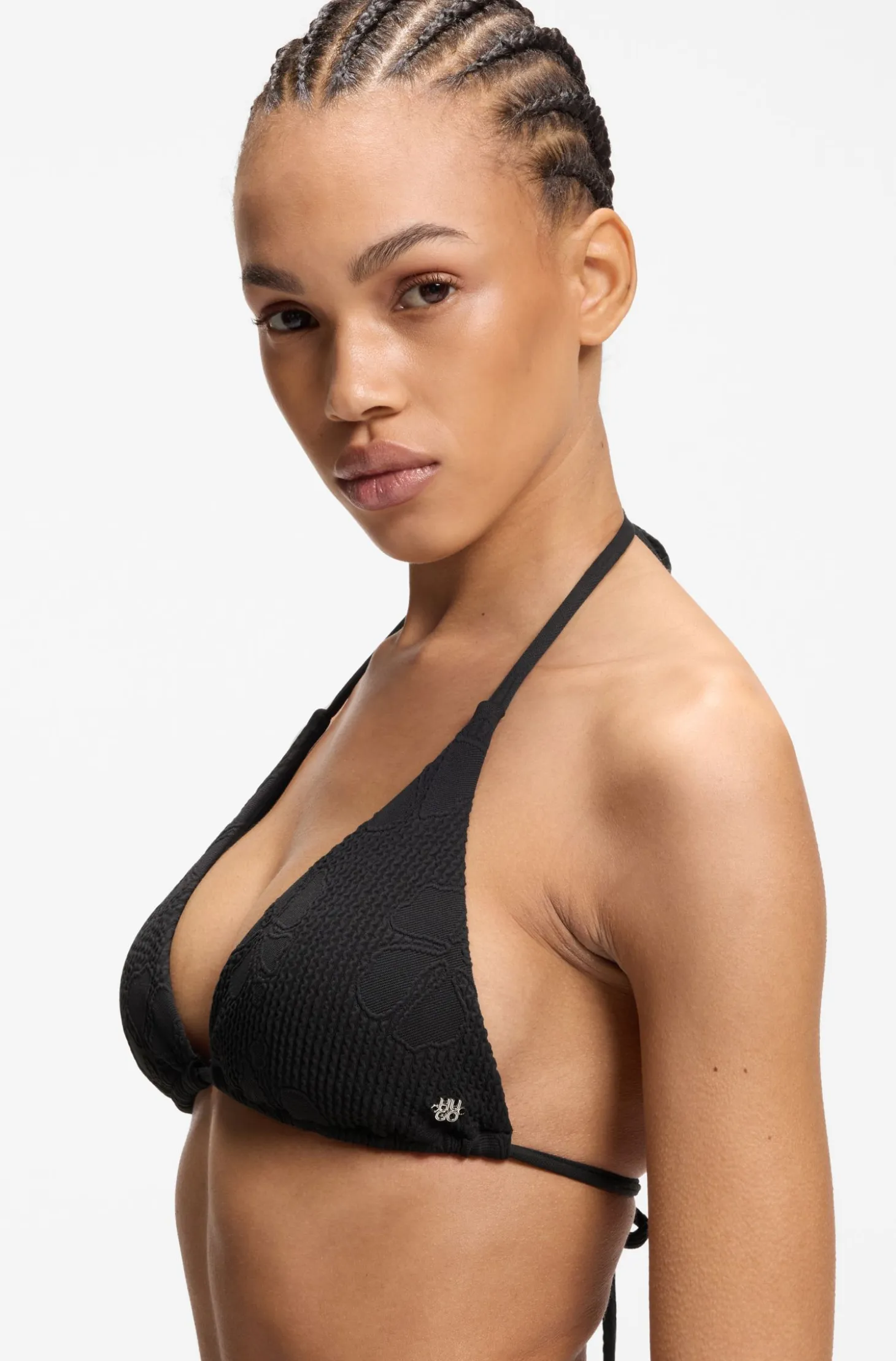 Jacquard bikini top with stacked-logo charm