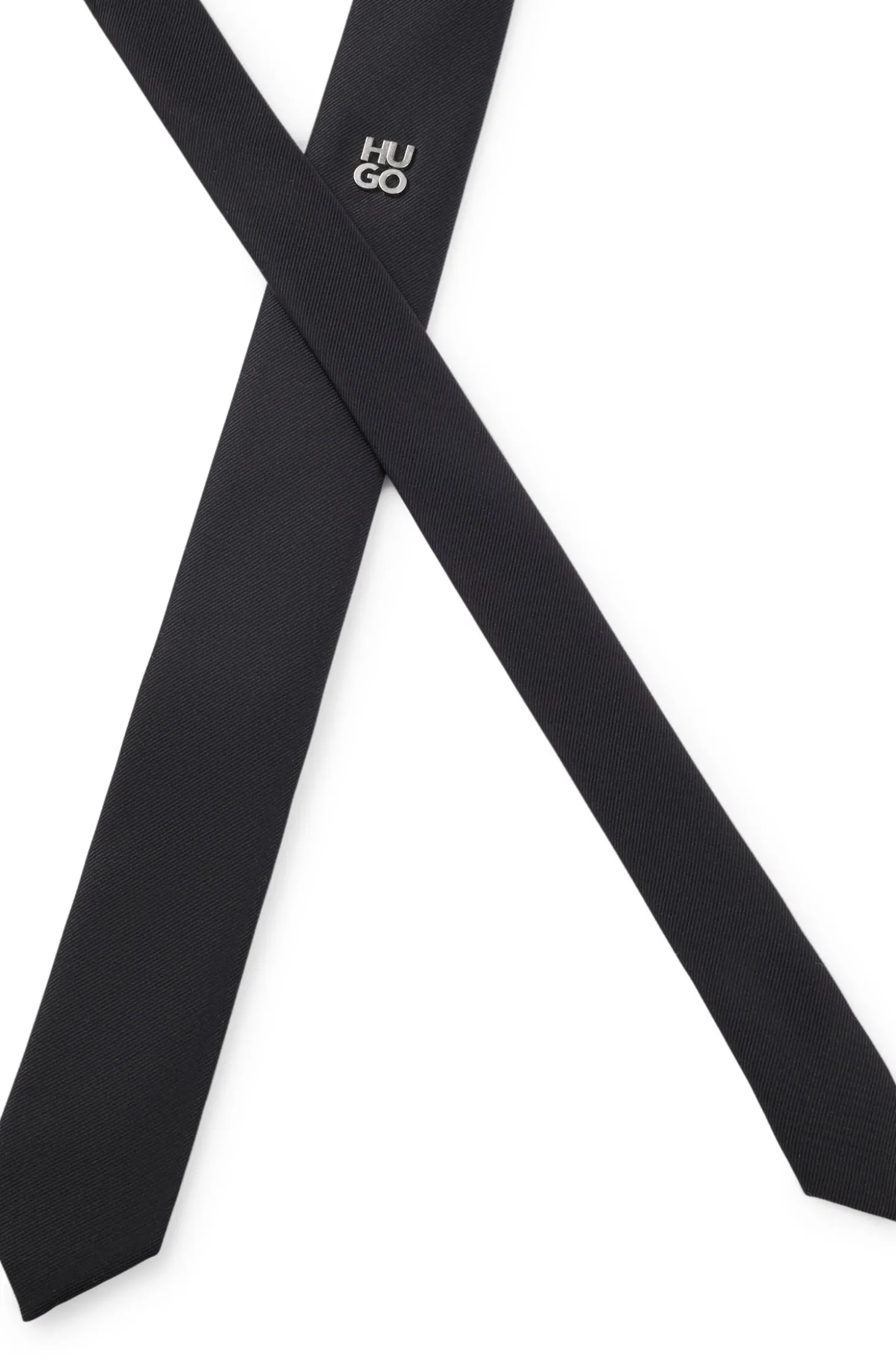 Jacquard-woven tie with metallic stacked-logo trim