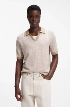 Johhny-collar sweater in cotton and linen
