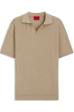 Johnny-collar knit polo in a cotton-linen jacquard