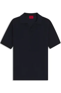 Johnny-collar knit polo in a cotton-linen jacquard
