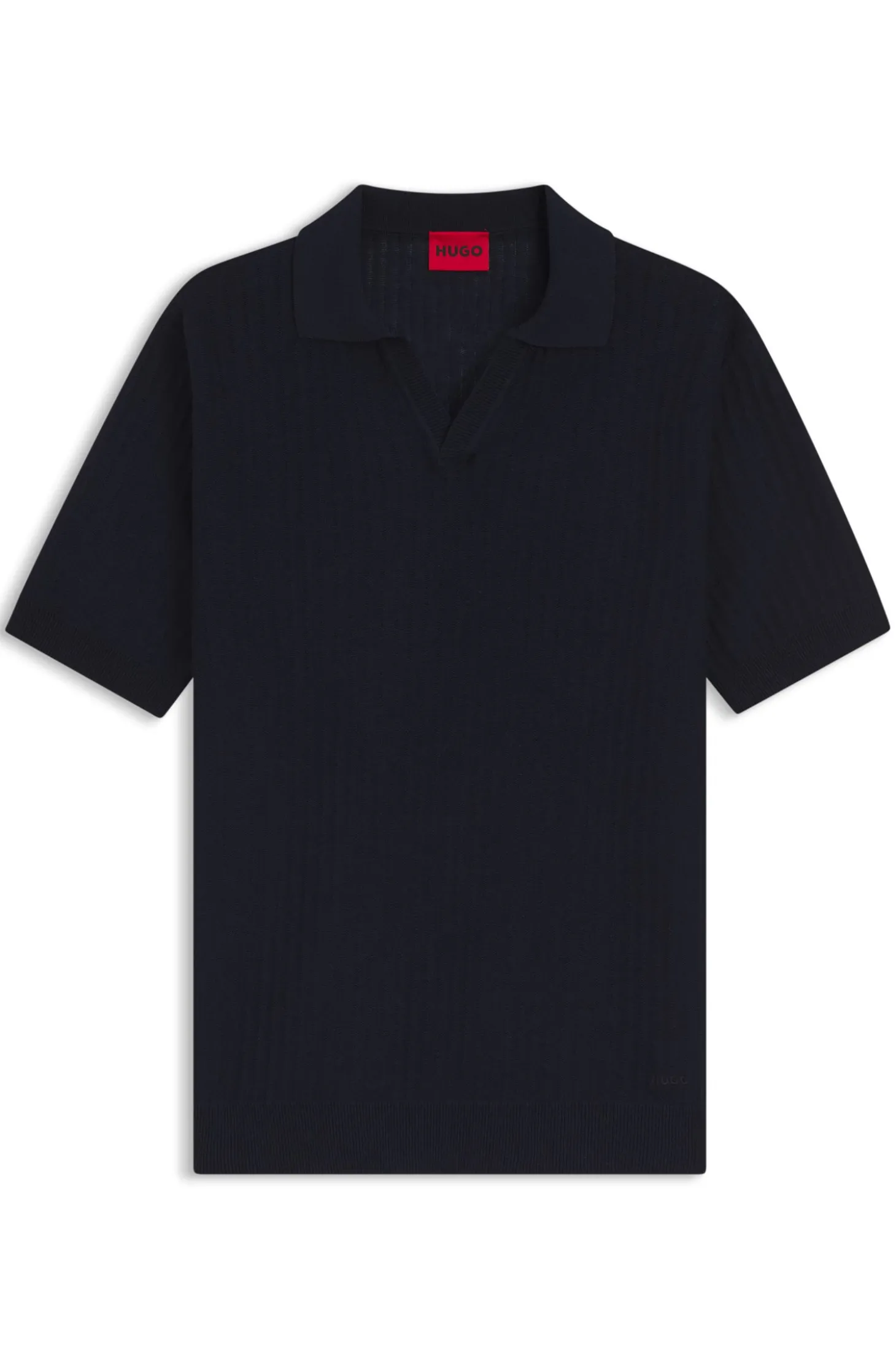 Johnny-collar knit polo in a cotton-linen jacquard