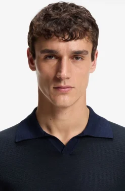 Johnny-collar knit polo in cotton and silk