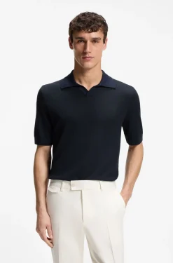 Johnny-collar knit polo in cotton and silk
