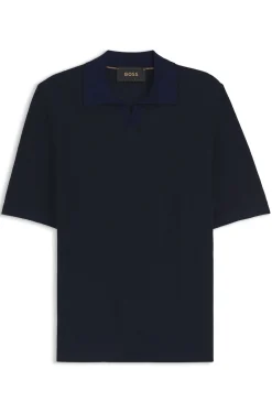 Johnny-collar knit polo in cotton and silk