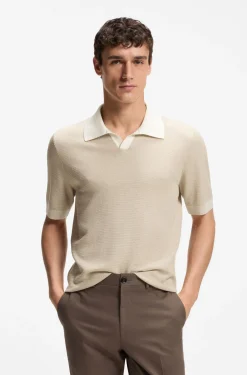 Johnny-collar knit polo in cotton and silk